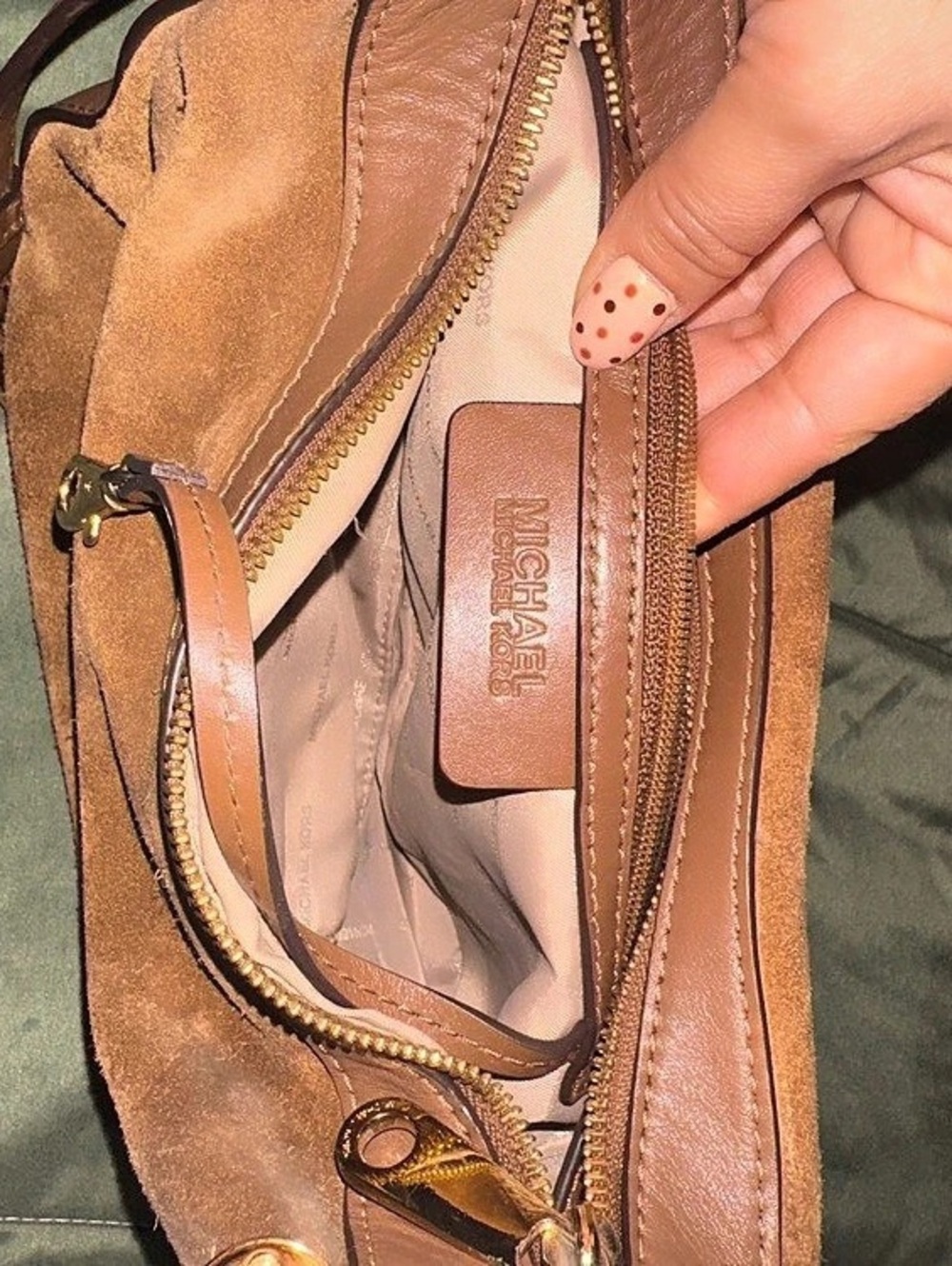 Michael Kors Brooklyn Grommet Medium Hobo Bag Suede Crossbody Brown & Black
